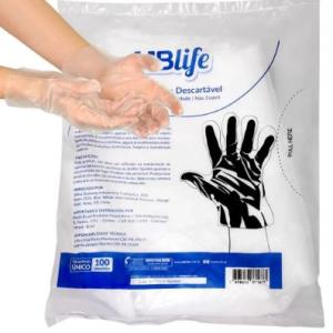 LUVA PLASTICA DESCARTAVEL NAO ESTERIL 100UND